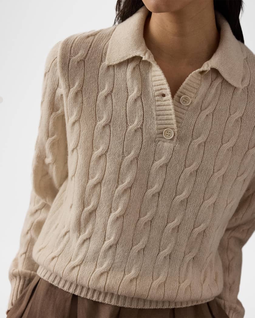 Ralph Lauren Collection Lofty Cashmere Cable Knit Polo Sweater
