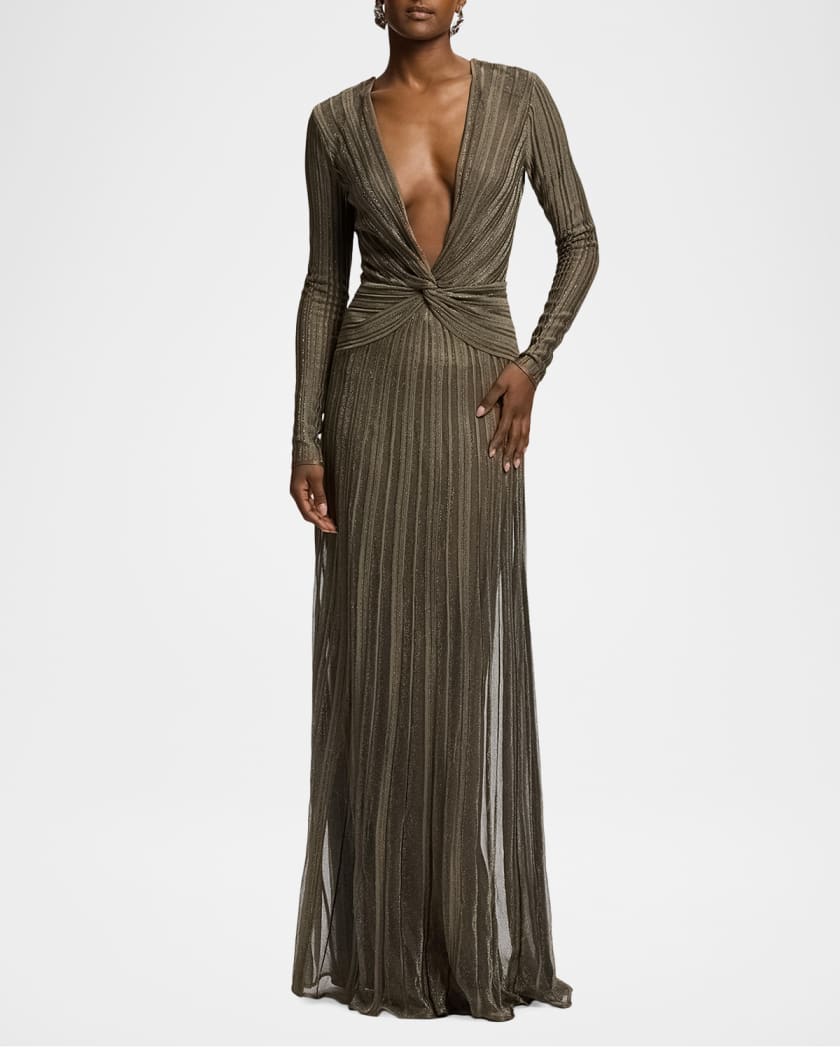 ralph lauren metallic knit dress Metallic Knit Twist-Front Gown