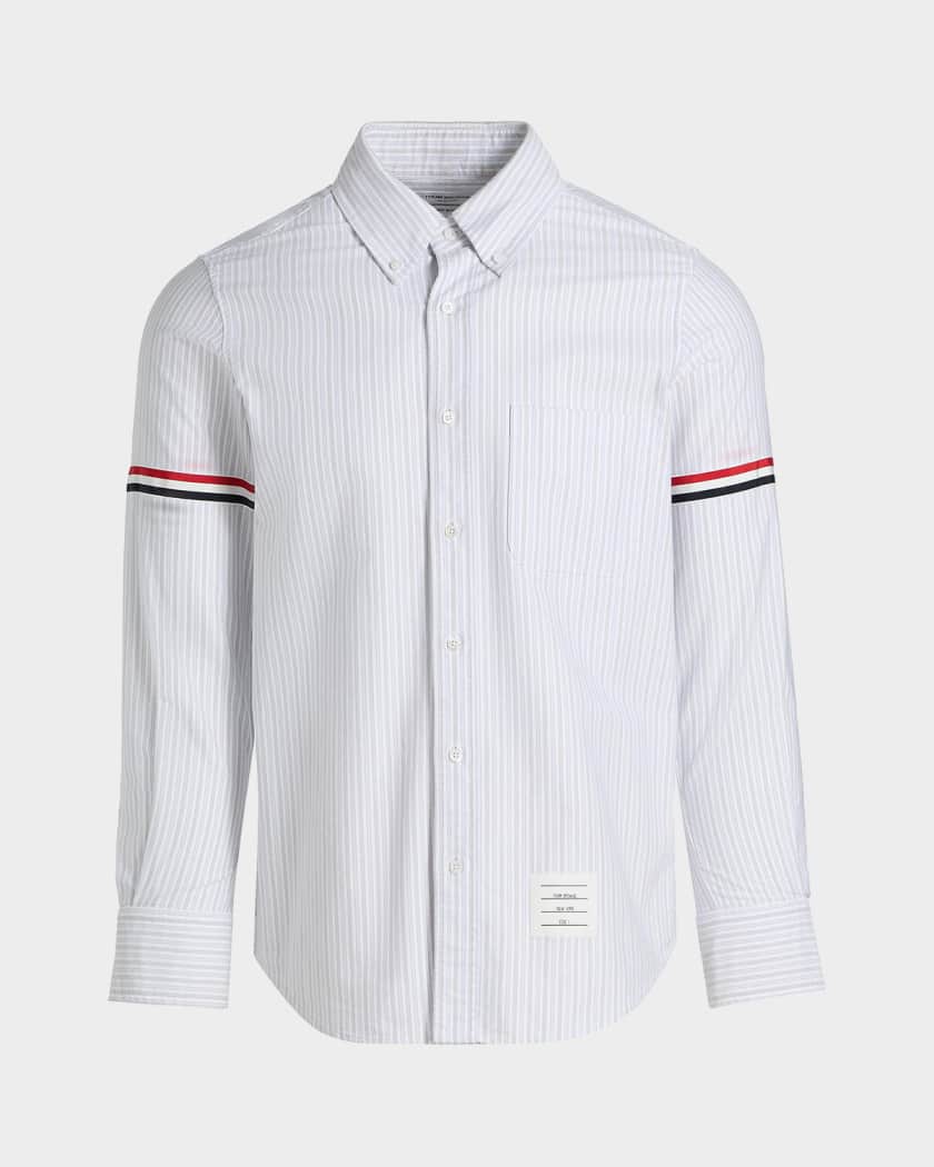 Thom Browne Men's Cotton Grosgrain-Stripe Straight Fit Sport Shirt