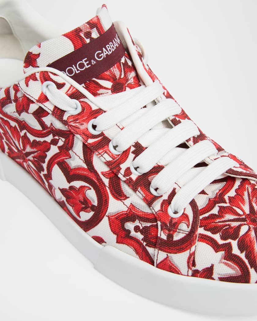 Dolce&Gabbana Men's Majolica Canvas Low-Top Sneakers | Neiman Marcus