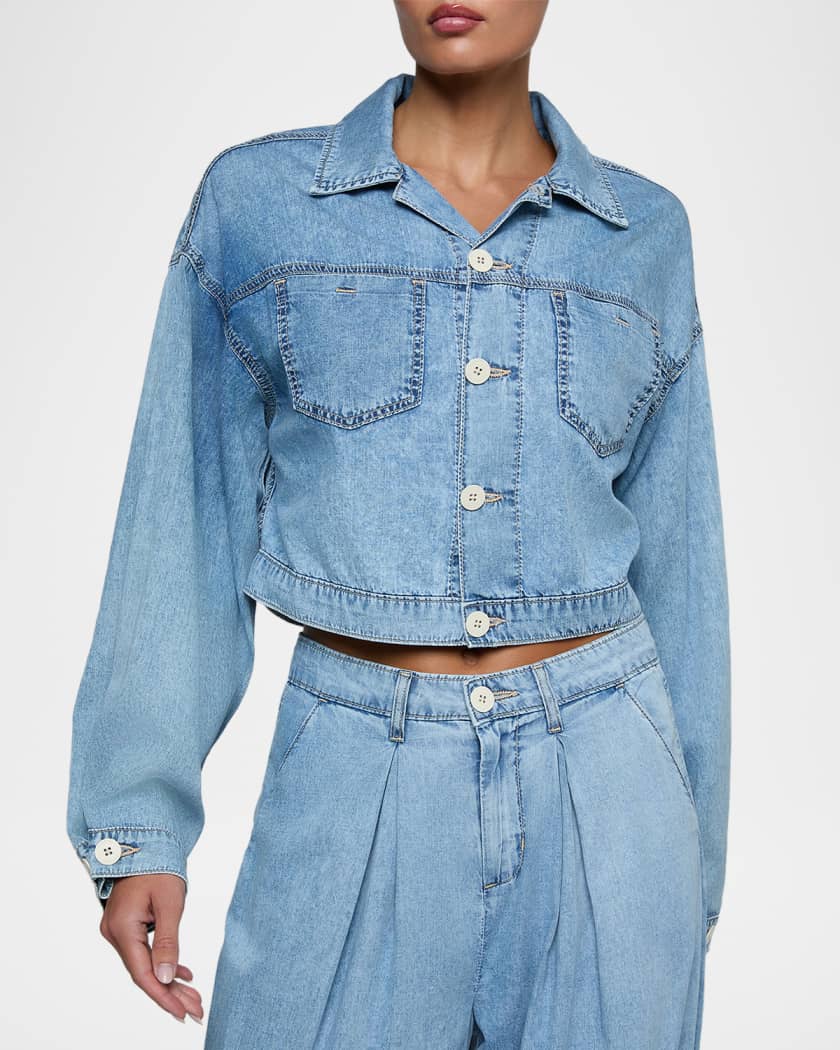 L'Agence Gaines Balloon-Sleeve Denim Jacket | Neiman Marcus