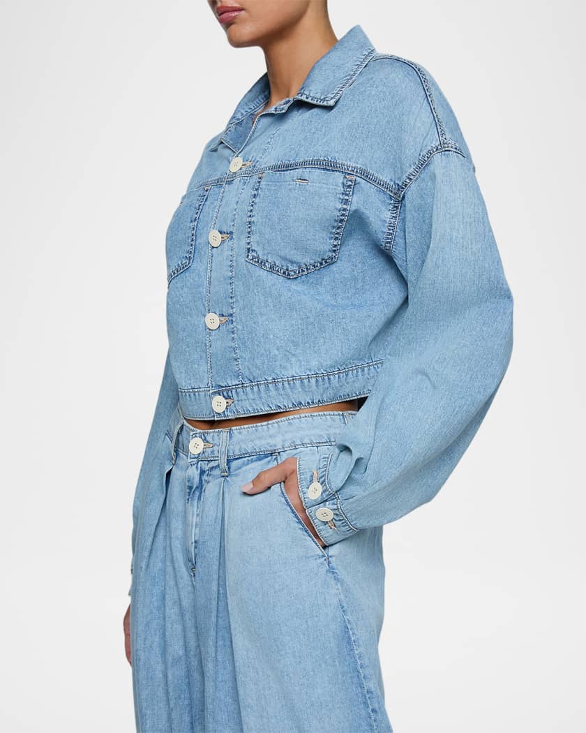 L'Agence Gaines Balloon-Sleeve Denim Jacket | Neiman Marcus