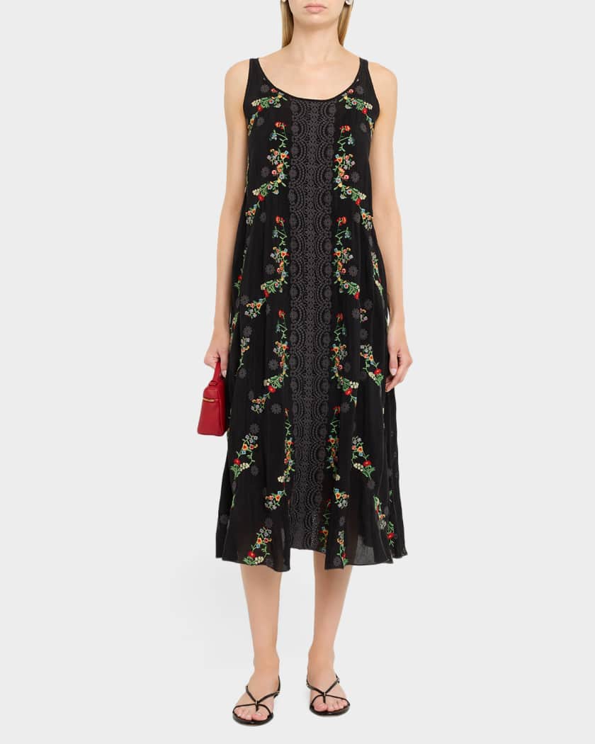 Johnny Was Mia Embroidered Midi Slip Dress | Neiman Marcus