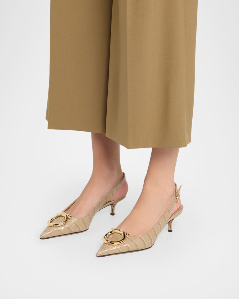 Ferragamo Sara 40MM Croc-Print Leather Slingback Pumps | Neiman Marcus