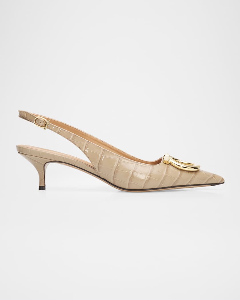 Ferragamo Sara 40MM Croc-Print Leather Slingback Pumps | Neiman Marcus