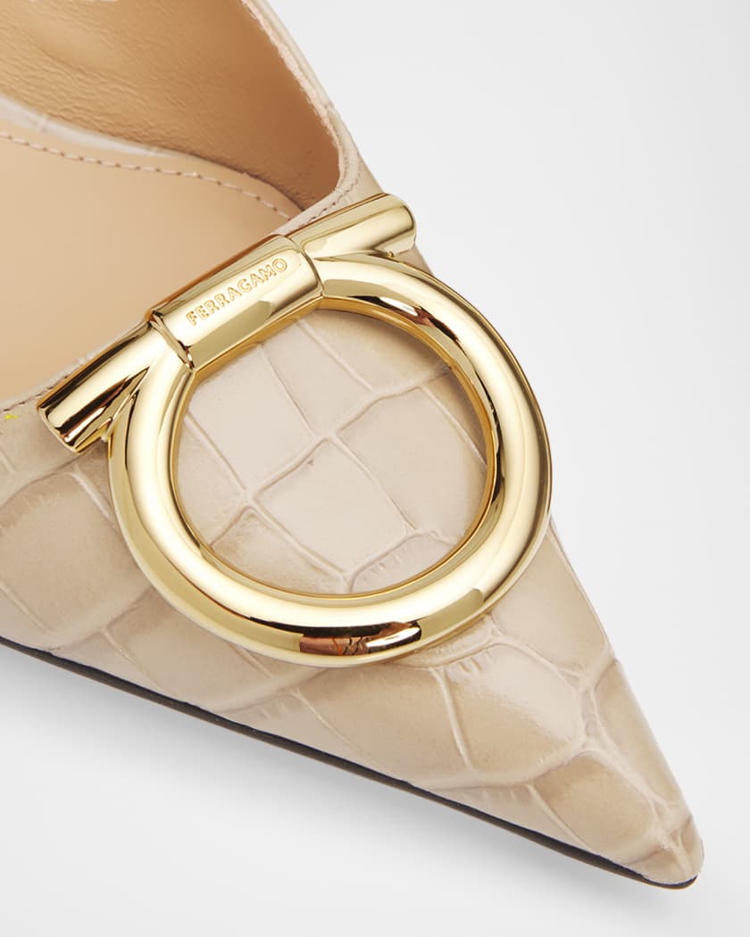 Ferragamo Sara 40MM Croc-Print Leather Slingback Pumps | Neiman Marcus