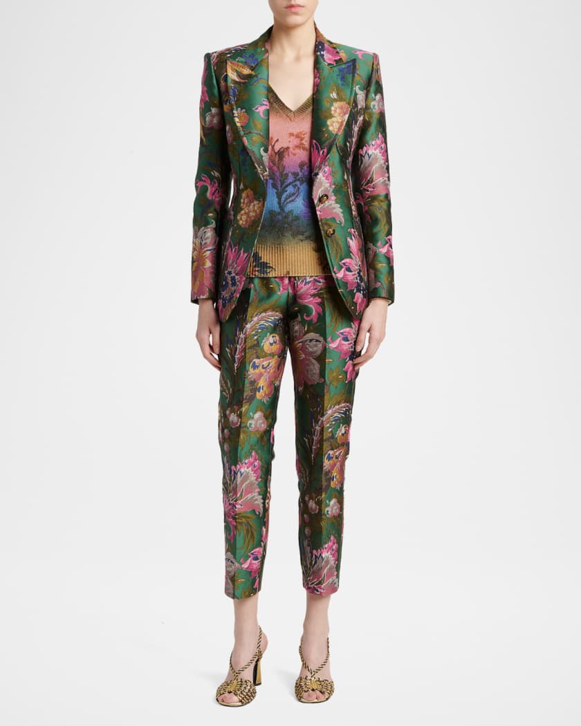 Etro Floral Jacquard Single-Breasted Fitted Jacket | Neiman Marcus