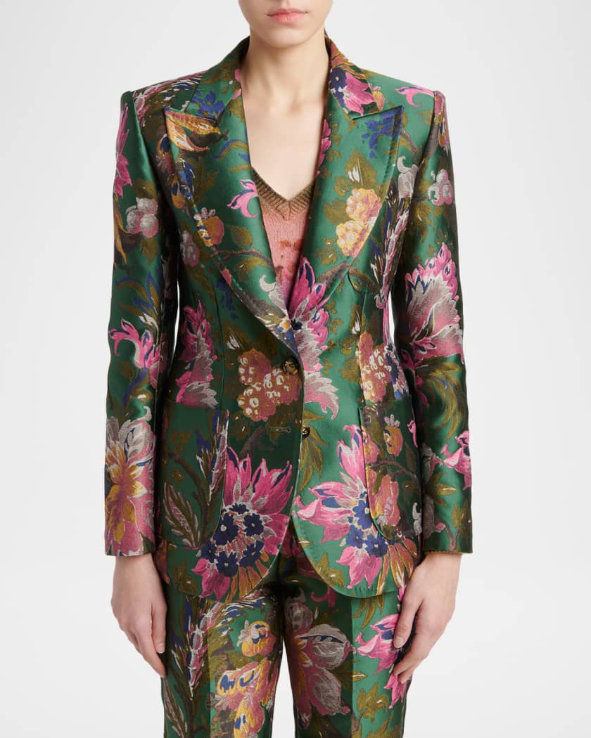 Etro Floral Jacquard Single-Breasted Fitted Jacket | Neiman Marcus