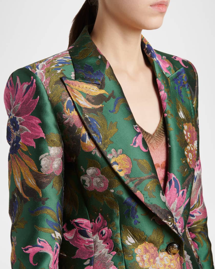 Etro Floral Jacquard Single-Breasted Fitted Jacket | Neiman Marcus
