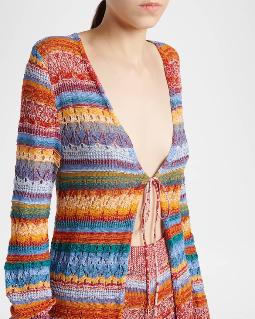Etro Striped Open-Knit Long Cardigan | Neiman Marcus