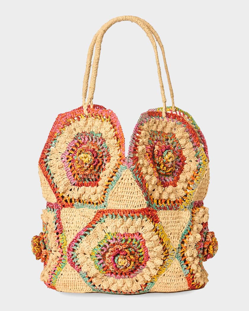 BTB Los Angeles Hazel Floral Woven Raffia Hobo Bag | Neiman Marcus