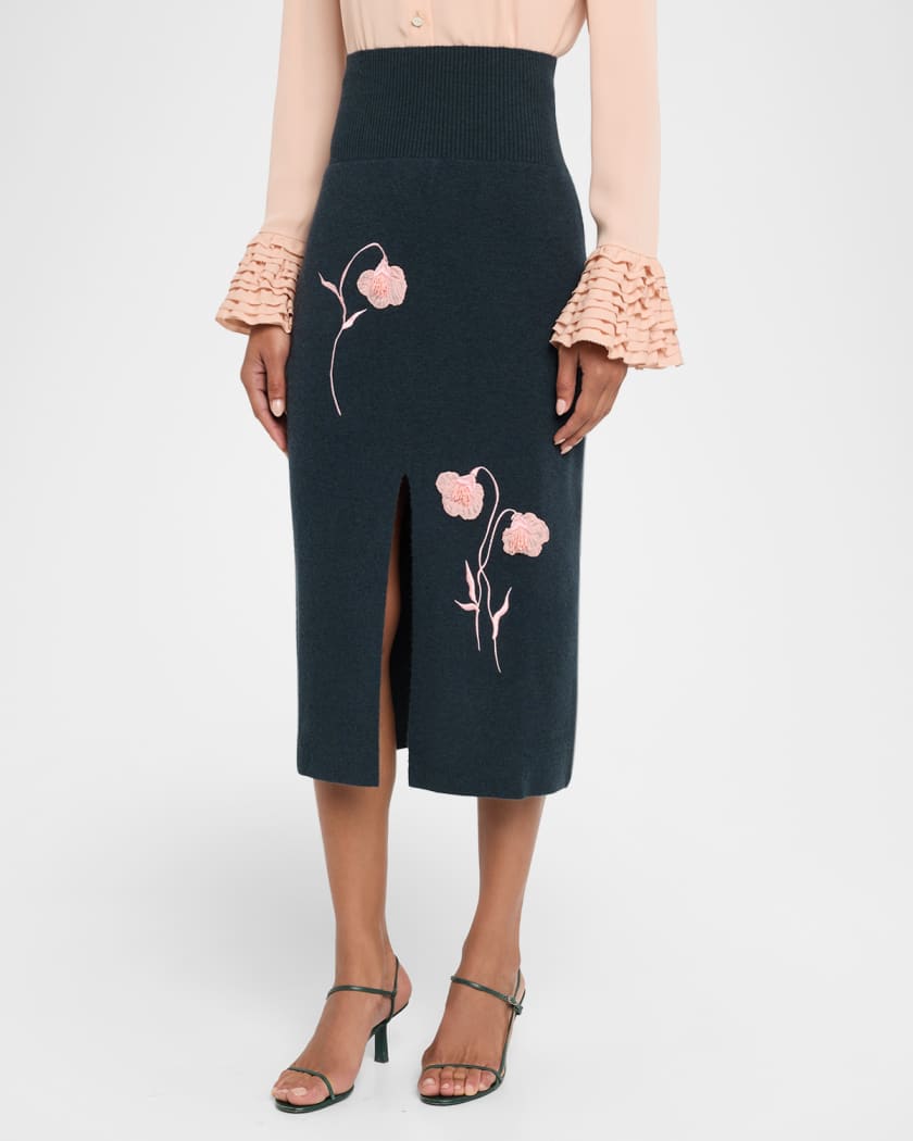 1度着用のみ　argue THE CURTAIN PENCIL SKIRT 1 Erdem Embroidered Wool Knit Midi Pencil Skirt | Neiman Marcus