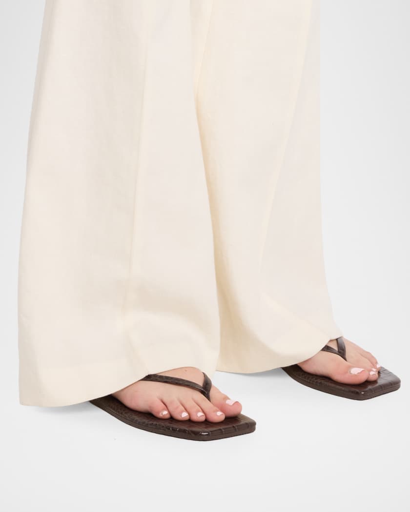 Lily Leather Square-Toe Thong Sandals | Neiman Marcus