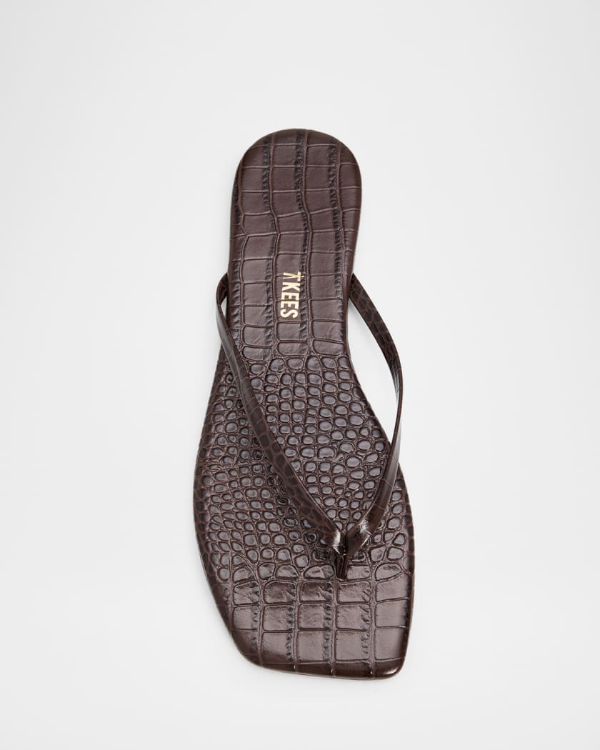 Lily Leather Square-Toe Thong Sandals | Neiman Marcus