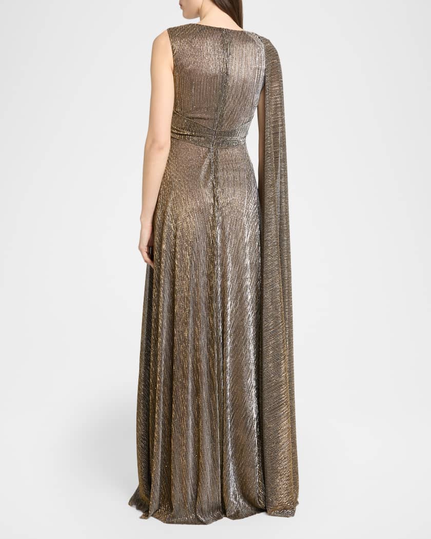 Shimmering Draped Sleeveless Evening Dress