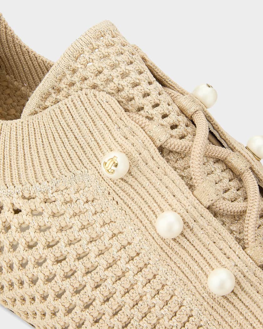 JIMMY CHOO ベージュ レース フラットシューズ サイズ40 Jimmy Choo Veles Crochet-Knit Low-Top Trainers | Neiman Marcus