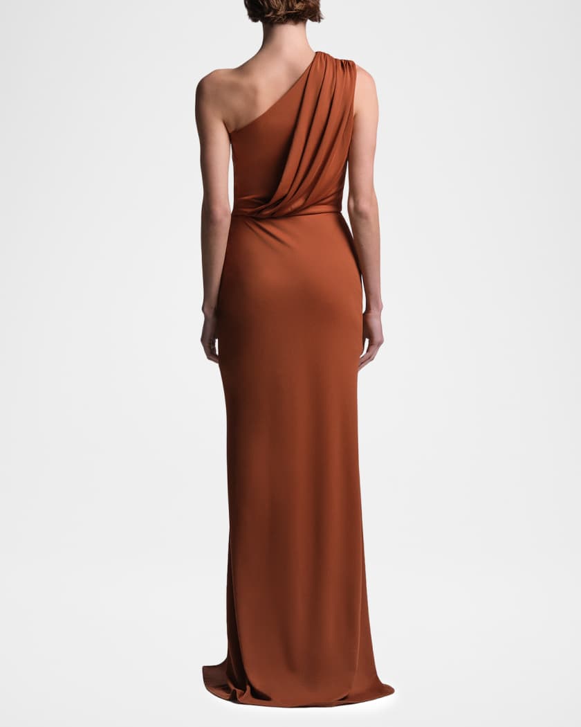 bcbg one shoulder long dress Printed One Shoulder Gown