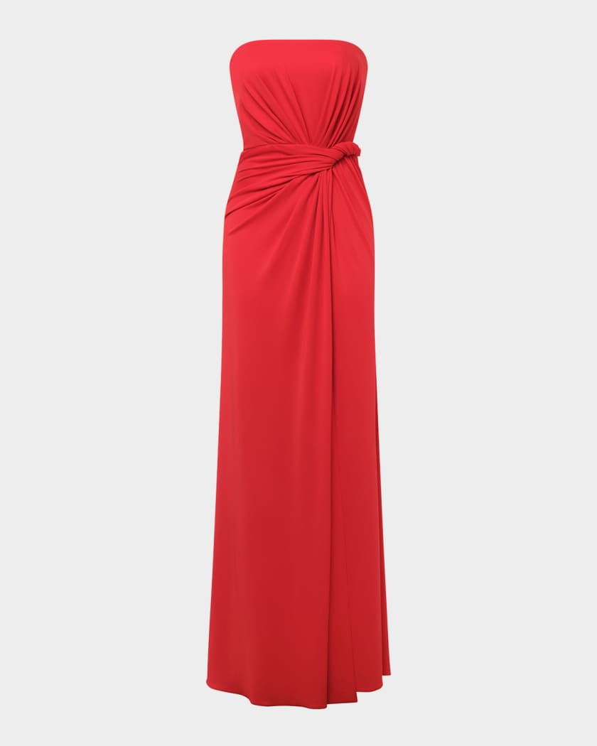 satin strapless twist cutout dress Satin Strapless Twist Cutout Dress in Light Blue