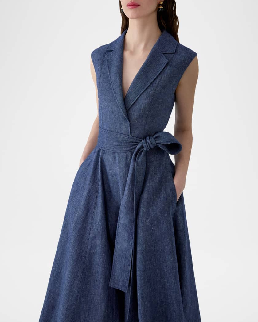 Carolina Herrera Linen-Blend Sleeveless Trench Midi Dress | Neiman