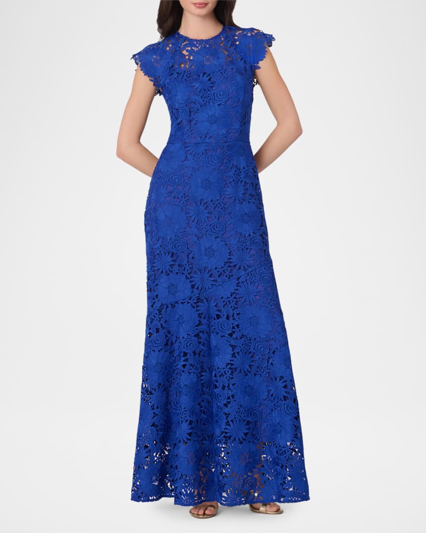 shoshanna raven cap-sleeve floral lace a-line maxi dress Amazon.com: Shoshanna Women's Midnight Vista Blue Lace Raven Dress, Vista  Blue, 10 : Clothing, Shoes & Jewelry