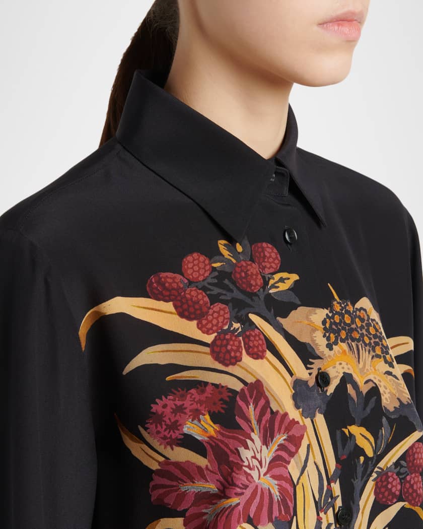Etro Bird, Berry and Floral Silk Shirt | Neiman Marcus