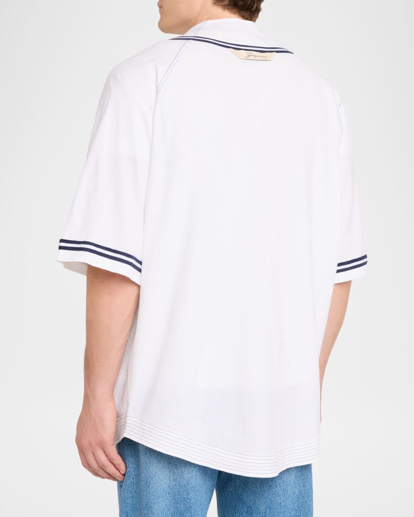 トップス jacquemus La Chemise Belem Shirt Jacquemus Men's La Chemise Cotton and Hemp Baseball Shirt | Neiman
