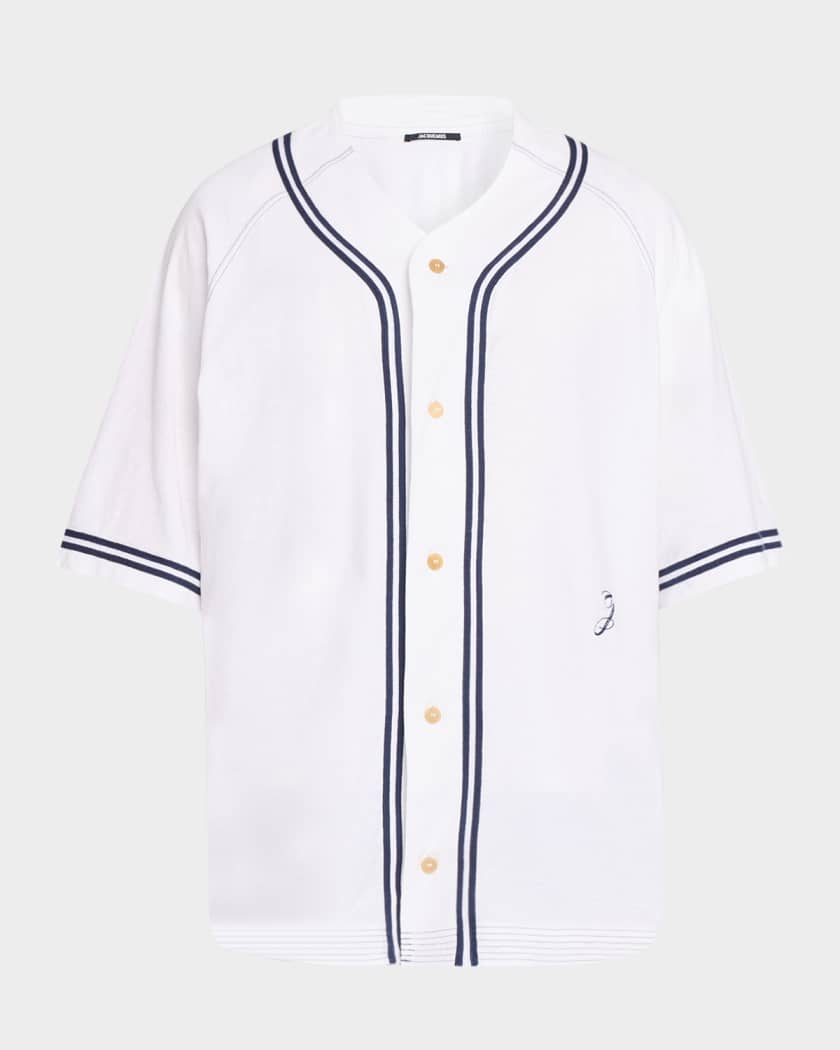 トップス jacquemus La Chemise Belem Shirt Jacquemus Men's La Chemise Cotton and Hemp Baseball Shirt | Neiman