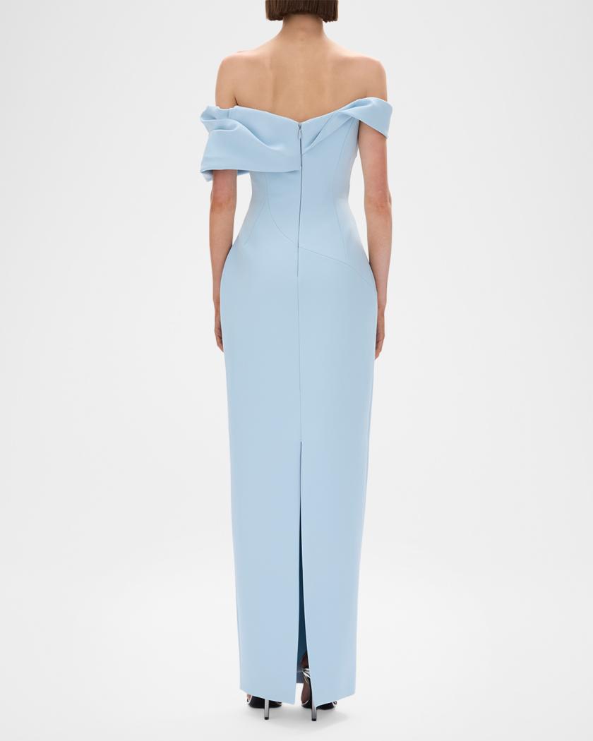 Rachel Gilbert Maddie Draped Off-The-Shoulder Column Gown | Neiman