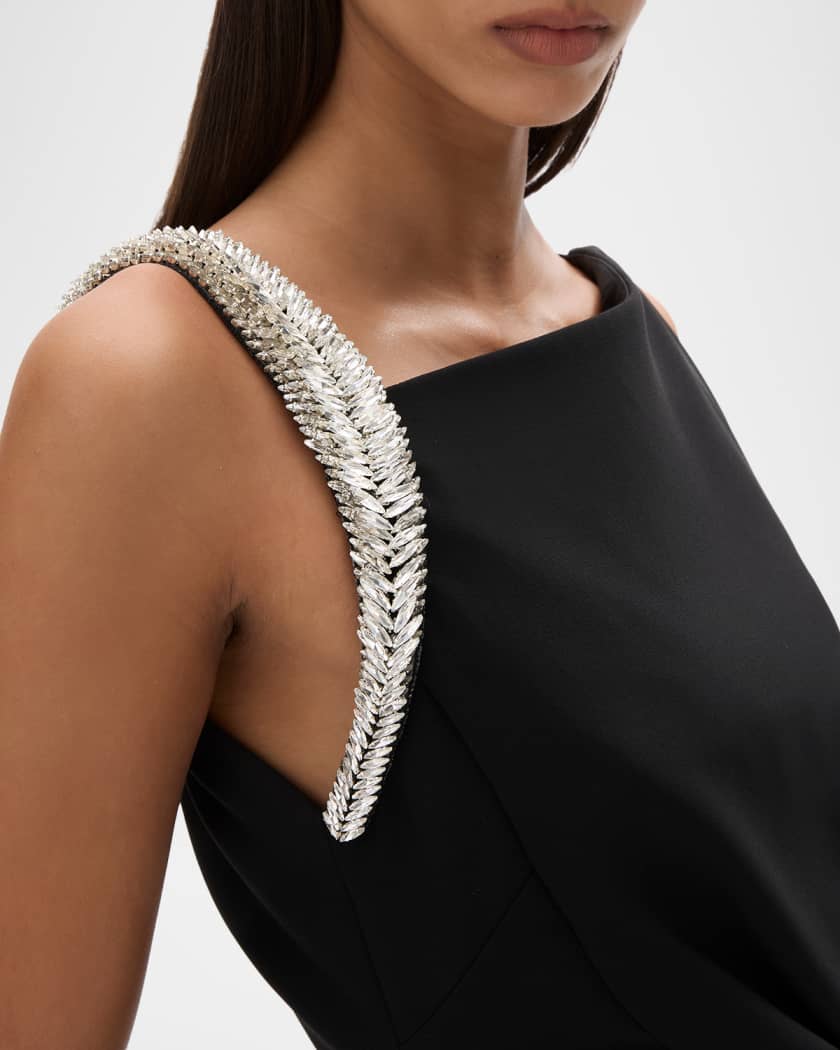Rachel Gilbert Claudelle Embellished Asymmetric Draped Column Gown