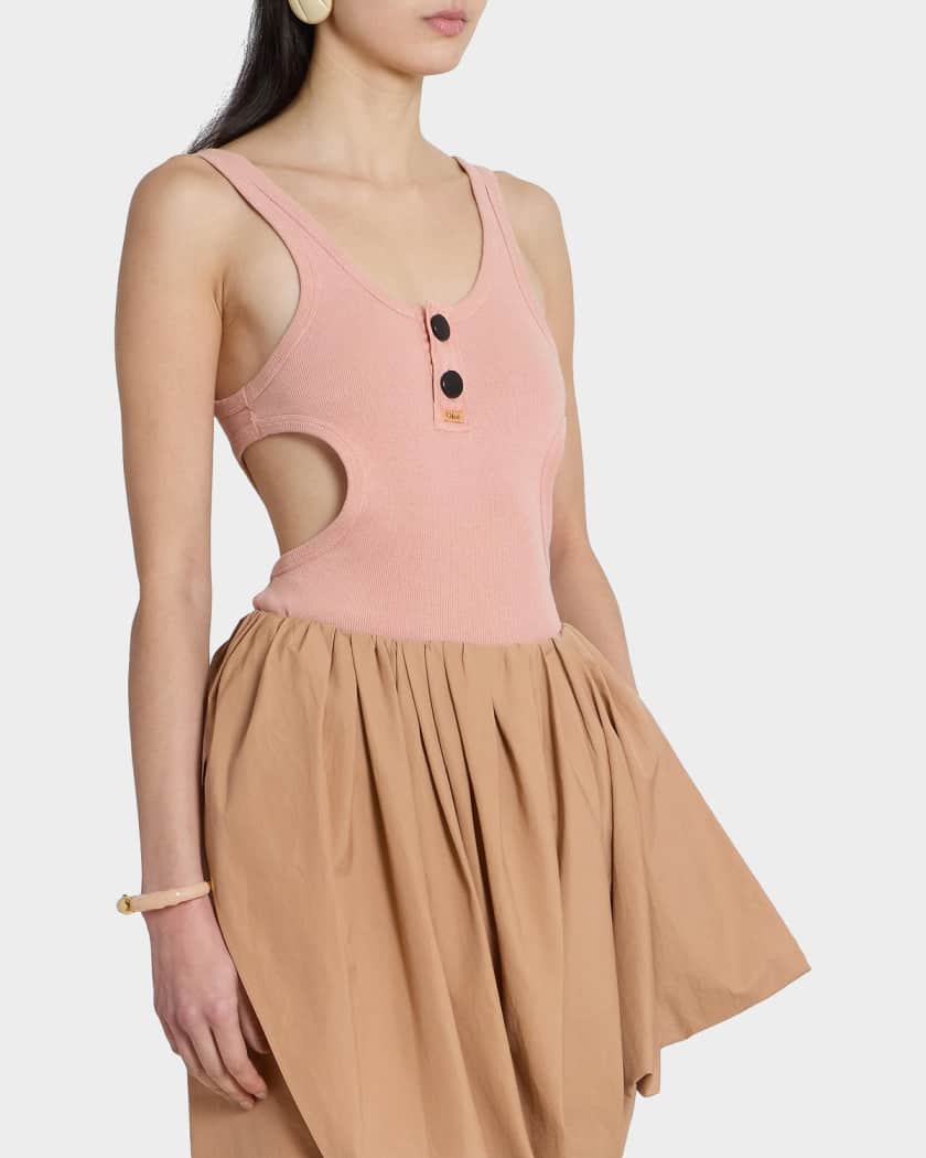 Chloe Scoop-Neck Cotton Rib Cutout Tank Top | Neiman Marcus