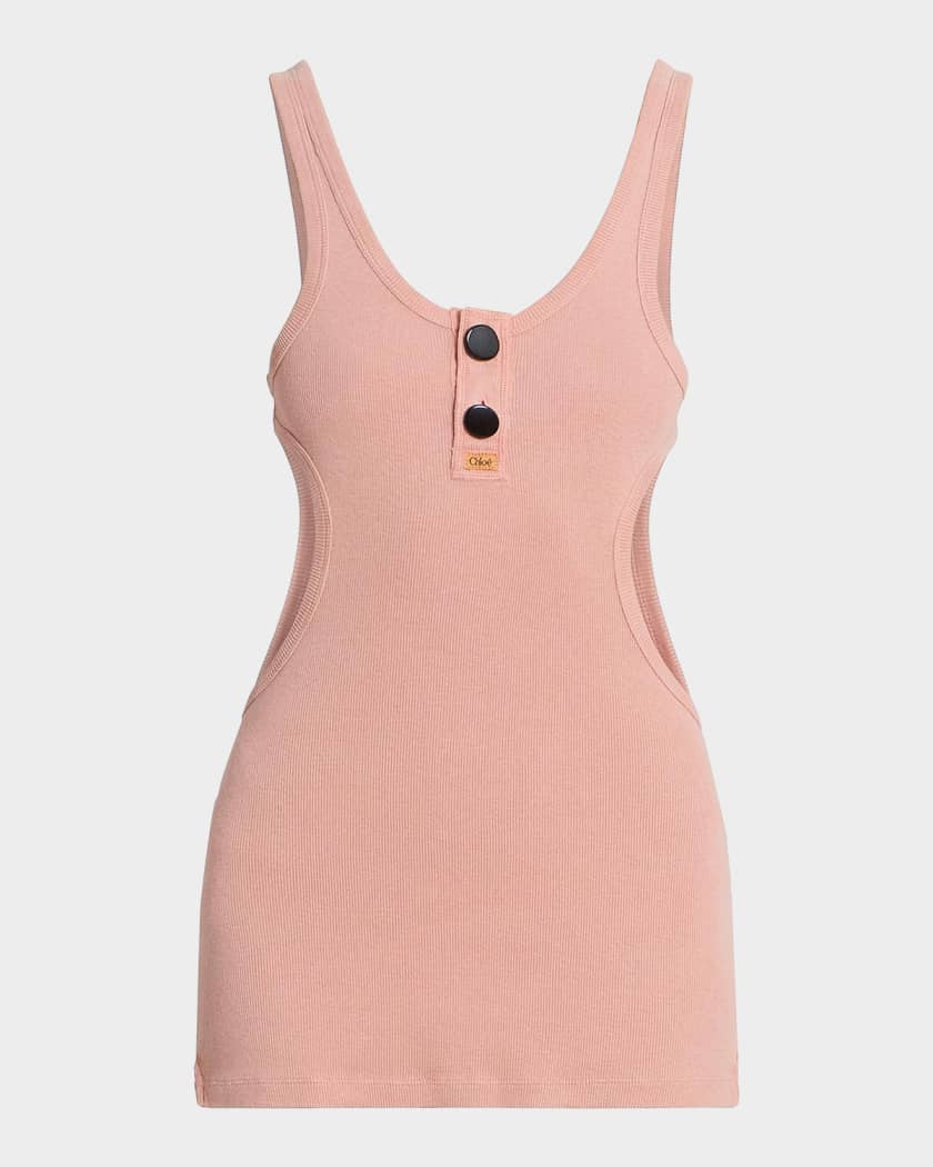 Chloe Scoop-Neck Cotton Rib Cutout Tank Top | Neiman Marcus