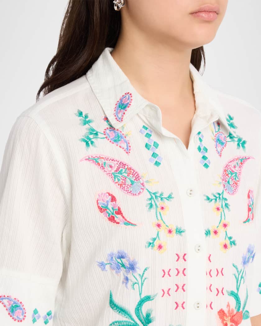 Johnny Was Vintage Floral-Embroidered Cotton Shirt | Neiman Marcus
