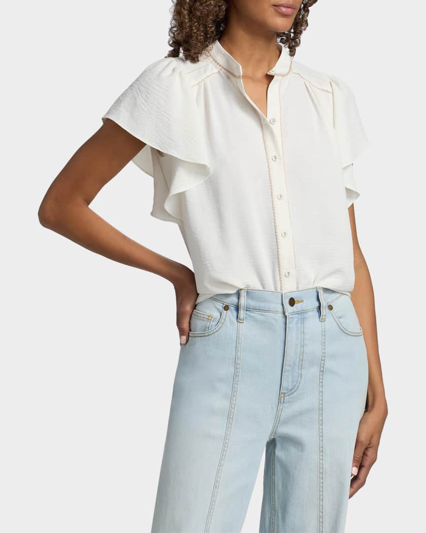 Ramy Brook Aurora Flutter-Sleeve Top | Neiman Marcus