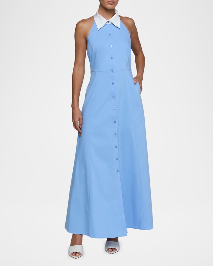 knee length dresses for ladies Marguerite Halter Maxi Dress Lemon / Brown Polka Dot main image 1