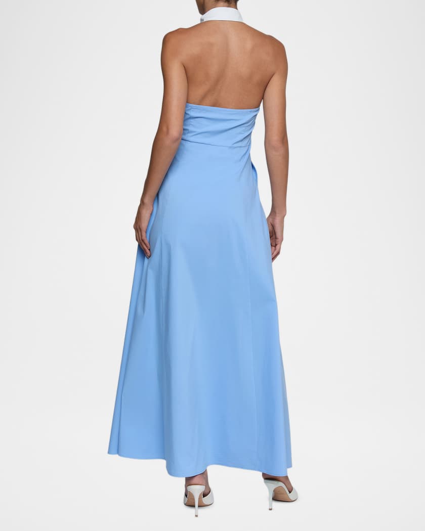 L'Agence Maurie Cotton Poplin Halter Maxi Dress | Neiman Marcus