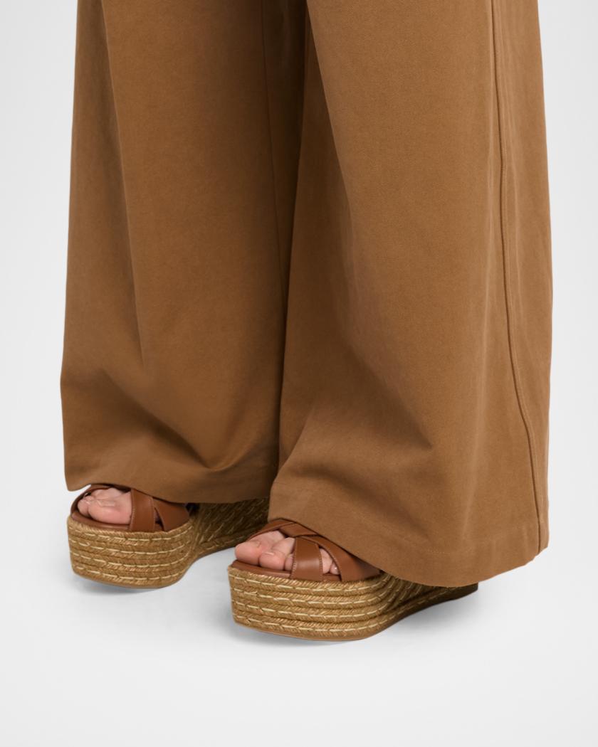Jimmy Choo Korra 100mm Leather & Raffia Wedge Sandals | Neiman Marcus