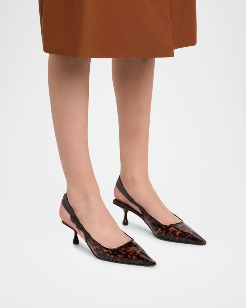 JIMMY CHOO テラコッタ ポインテッドトゥ ミュール Jimmy Choo Amel 50mm Tortoiseshell TPU & Leather Slingback Pumps