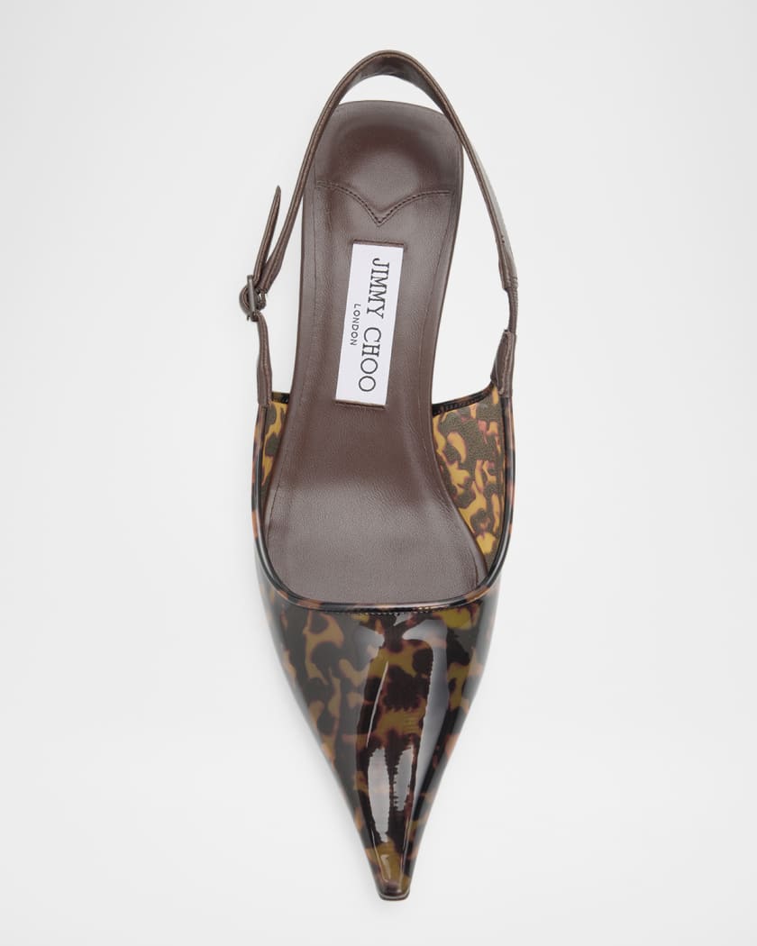 Jimmy Choo Amel 50mm Tortoiseshell TPU & Leather Slingback Pumps