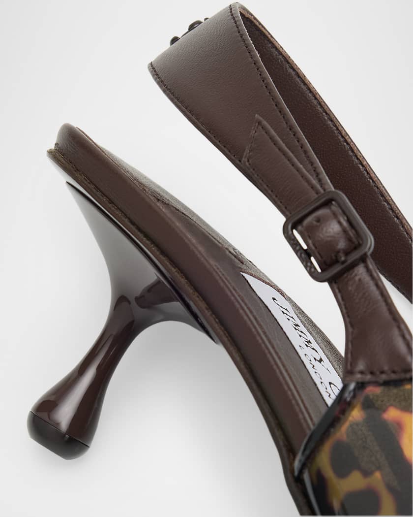 Jimmy Choo Amel 50mm Tortoiseshell TPU & Leather Slingback Pumps