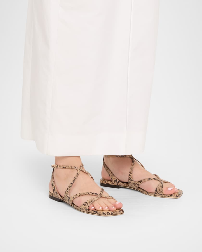 Jimmy Choo Ayla Snake-Print Leather Strappy Sandals | Neiman Marcus
