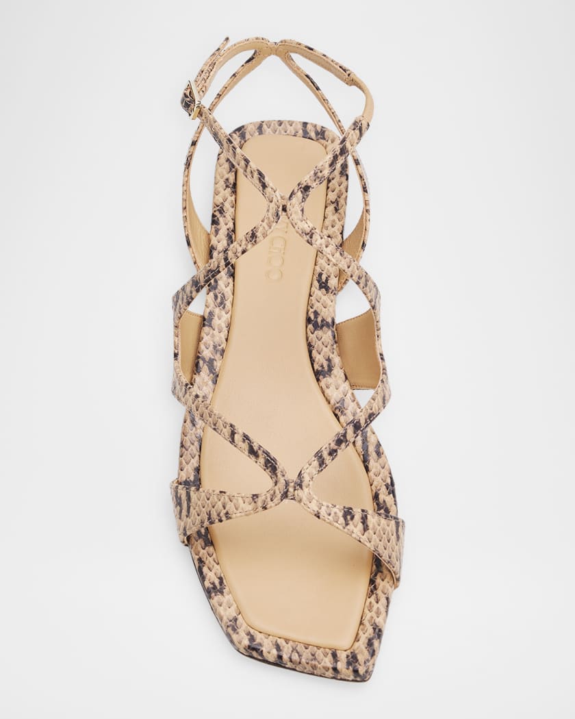 Jimmy Choo Ayla Snake-Print Leather Strappy Sandals | Neiman Marcus