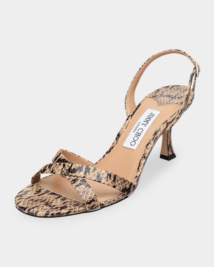 Jimmy Choo Elsy 70MM Snake-Printed Leather Sandals | Neiman Marcus