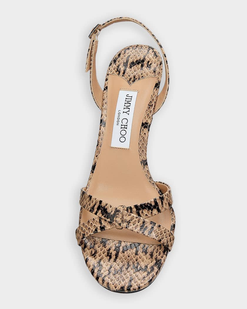 Jimmy Choo Elsy 70MM Snake-Printed Leather Sandals | Neiman Marcus
