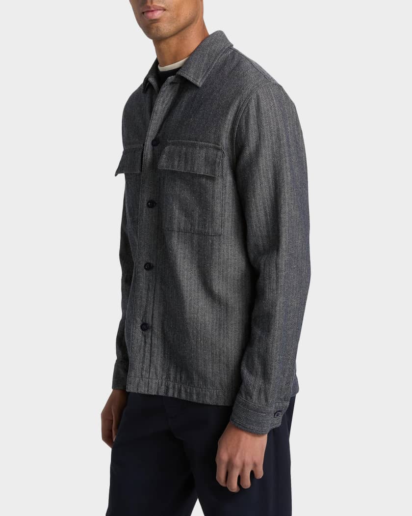 Vince Men's Herringbone Flap-Pocket Overshirt | Neiman Marcus