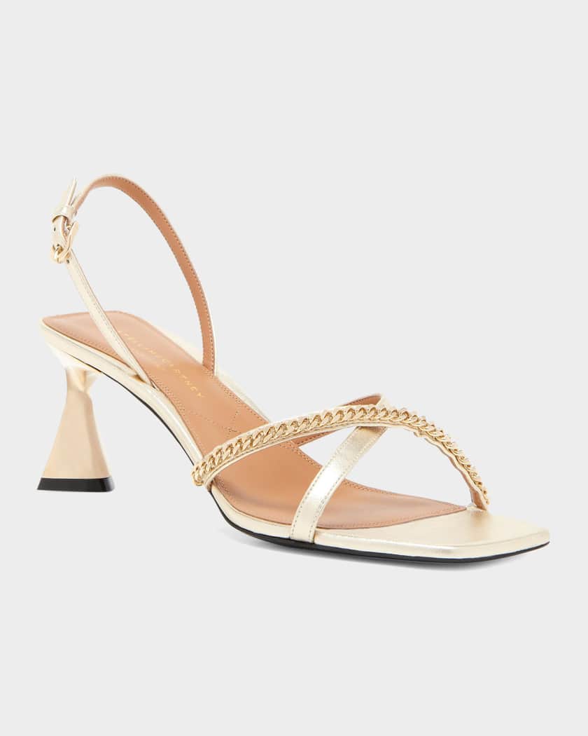 Stella McCartney Elsa Metallic Vegan Leather Kitten-Heel Sandals