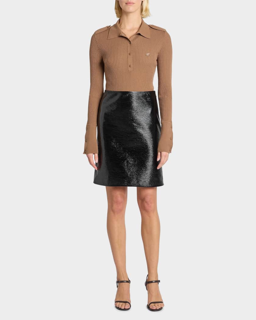 Courreges Shiny Vinyl Knee-Length Skirt | Neiman Marcus