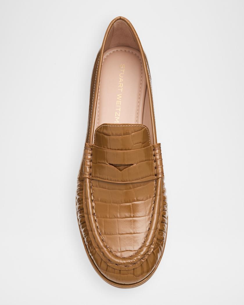 Stuart Weitzman Spencer Croc-Embossed Leather Penny Loafers 