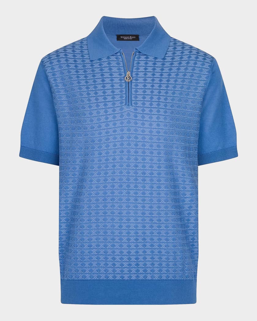 Stefano Ricci Men's Geometric Knit Quarter-Zip Polo Shirt | Neiman