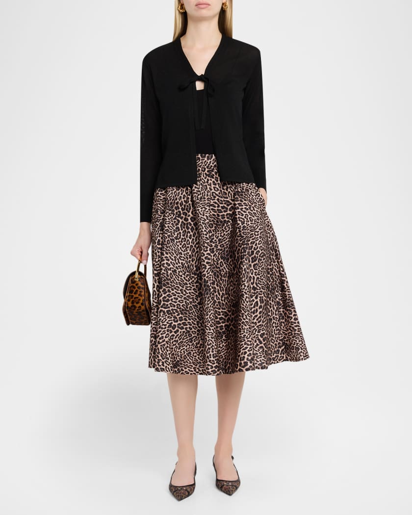 Kobi Halperin Violet Leopard Linen-Blend Midi Skirt | Neiman Marcus