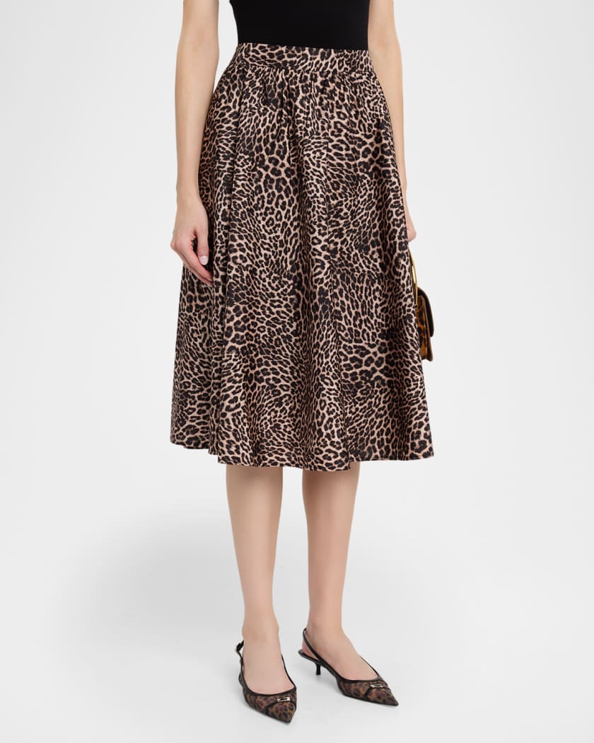 Kobi Halperin Violet Leopard Linen-Blend Midi Skirt | Neiman Marcus